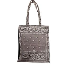 Bandana Print Patterned Gray Tote Bag